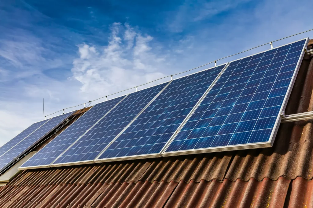 Photovoltaic panels on the roof of family house, solar panels.